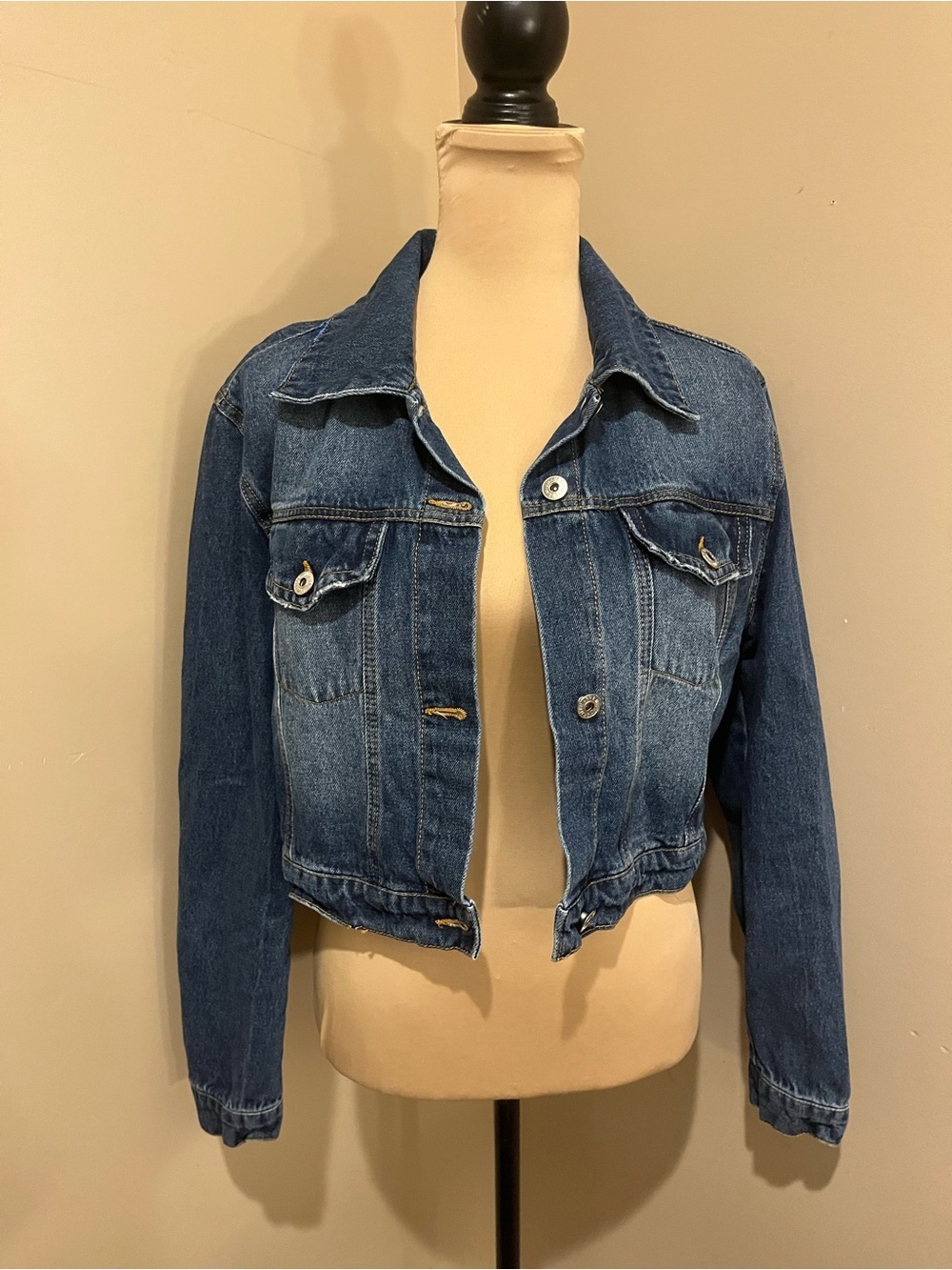Love Tree Cropped Denim Jacket - Medium Blue, size Small
